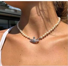 Pearl Necklaces Pin Saturn Beaded pendant Necklace Women Diamond Copper 18K Gold Plated Designer Jewellery Clavicle Mother of pearl 4093463
