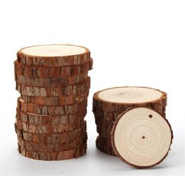 Factory Craft Tools Natural Wood Slices 2quot24quot Unfinished DIY Crafts Predrilled with Hole Round Wooden Circles for Rust2898971