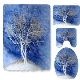 Shower Curtains Night Sky Forest Galaxy Tall Tree Blue Starry Black Theme Curtain 4 Pieces With Bath Rug And Sets Bathroom Decor