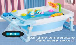 Portable Bathtub Temperature Sensor Baby Tub Folding Bath Barrel Child Bathtub Swimming Barrel Home Large Newborn Can Sit4645219