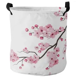 Laundry Bags Japanese Pink Flower Cherry Blossom White Foldable Basket Large Capacity Waterproof Organiser Kid Toy Storage Bag