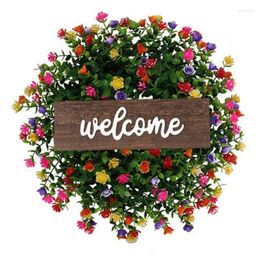 Decorative Flowers Eucalyptus Wreath With Welcome Sign Artificial Spring Summer Greenery For Front Door Wall Decor