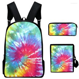 Backpack Creative Tie Dye Colourful 3D Print 3pcs/Set School Bags Laptop Daypack Inclined Shoulder Bag Pencil Case