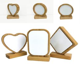 Bamboos Sublimation Blank Po Frame With Base DIY Double Sided Wood Love Heart Round Frames Magnetism Picture Painting Decoratio1002232