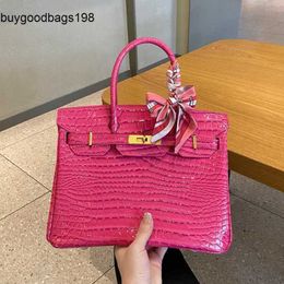 Designer Bags Birkinnss Handbags 7a Customized Highquality Arch Bead Genuine Leather Rose Pink Crocodile Pattern Platinum Bag Light Luxury Large Capacity Portabl