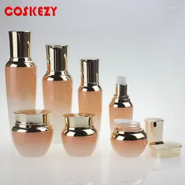 Storage Bottles 100ml White And Orange Glass Cosmetic Lotion Pump Bottle With Gold Cap For Packaging