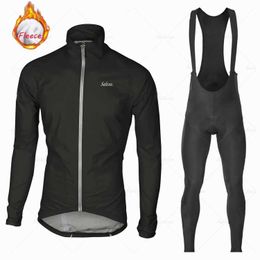 Fans Tops Tees 2023 Winter Hot Wool Bicycle Clothing Set for Mens Long sleeved jersey set outdoor cycling MTB bib pants bike Q240511