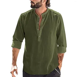 Men's Casual Shirts Fashion Stand Collar Cotton Linen Loose Long Sleeve Shirt Business Slim Fit For Men Clothing