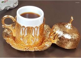 Cups Saucers (12 Colors) Turkish Greek Moroccan Arabic Demitasse Coffee Espresso Cup And Saucer With Handle Lid Inner Porcelain For Serving