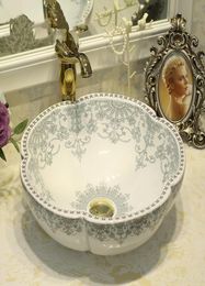 Flower shape China Vintage Style Countertop Basin Sink Handmade Ceramic Bathroom Vessel Sinks ceramic bowls sink Vanities8547665