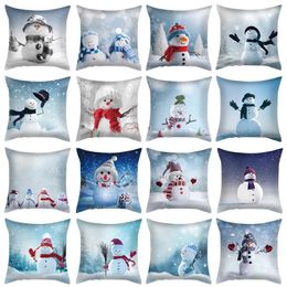 Pillow 40/45/50/60cm Cute Snowman Throw Pillowcase Winter Snow Prints Cover Home Sofa Ornament Pillowslip Xmas Year Gift
