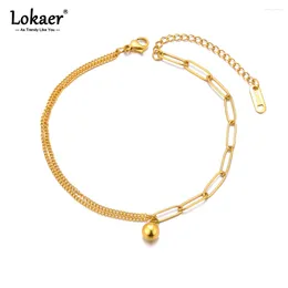 Anklets Waterproof Stainless Steel Round Ball Anklet For Women 18K Gold Plated Summer Sandy Beach Chain Layered Jewelry A24002
