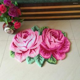 Carpets Living Room Decor Carpet Area Rug 70x60cm Embroidery Roses Flower Mat Doormat Bedroom Bedside Pads Home Floor Mats