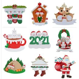 Party Ornaments Decoration Birthdays Christmas DIY Gift Product Personalized Family Of 4 Ornament Pandemic Resin Accessories With Red Rope 1028