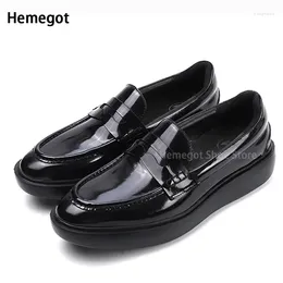 Casual Shoes Black Platform Loafers For Men Wear Resistant Breathable Cowhide High Quality Leather