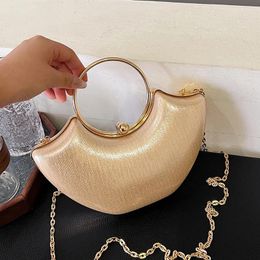 Evening Bags Golden Handbag For Women PVC Wrist Bag Dinner Party Wedding Round Handle Clutch Purse 2024 Luxury Designer