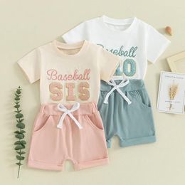Clothing Sets Toddler Kids Baby Boys Girls Summer Clothes Letter Embroidery Short Sleeve T-Shirts Solid Pocket Shorts Casual Tracksuits