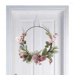 Decorative Flowers Spring Wreath Door With Orchid Chrysanthemum And Green Branches 41cm/16inch Round Hanger For