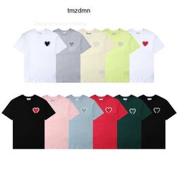 Paris Fashion Mens Designer t Shirt Amis Embroidered Red Heart Solid Color Big Love Round Neck Heart Short Sleeve Tshirt for Men and Women with the Same Paragraph NIJY