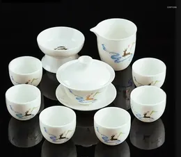 Teaware Sets 10Pcs High-quality White Porcelain Kungfu Tea Set CreativeOffice Bone China Teacup Gaiwan Strainer Fair Cup