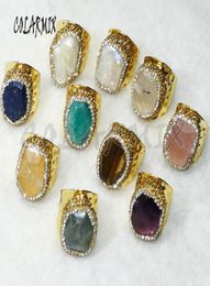 6 Pcs Gold color druzy rings Cat eyes stone gold rhinestone Adjustable rings Party jewelry jewelry fashion for girl gift 80904108126