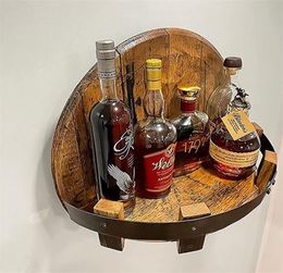 Liquor Bottle Display Bourbon Whiskey Barrel Shelf Wall Mounted Vintage Round Wine Rack Family Kitchen Bar Rack Decoration 2208104316712