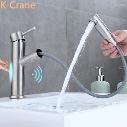 Bathroom Sink Faucets Pull Out Touch Sensor Faucet Basin Cold Mixer Smart Grifo Modern Stainless Steel Torneira Misturadora Banheiro