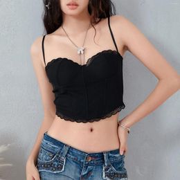 Women's Tanks Women Summer Sexy Lace Trim Corset Cropped Tops Camisole Solid Color Slim Fits Backless Tank Shirts Streetwear Clothes
