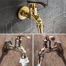 Bathroom Sink Faucets Dragon Carved Tap Faucet Garden Bibcock Washing Machine Outdoor Single Cold Taps Gold