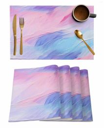 Table Mats Oil Painting Mechanism Purple Pink Coffee Dish Mat Kitchen Placemat Dining Rug Dinnerware 4/6pcs Pads