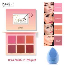 IMAGIC 2Pcs1Pcs 6 Colours Blush Makeup Red Disc Professional Cheek Blush High Quality Beauty New Fashion Cosmeti 1Pcs puff1591696