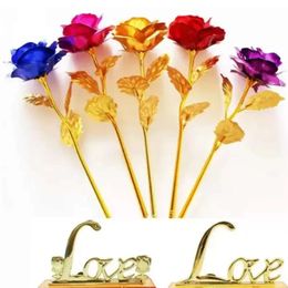 Folie Artificial Gold Stock Plated Rose Long Stem Flower Creative Gifts for Lover Wedding Christmas Valentines Mothers Day Home 1207