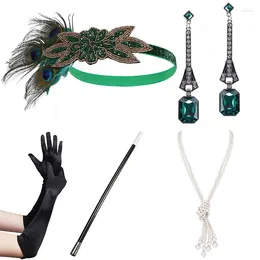 Party Supplies 1920s Flapper Accessories Set Feather Headband Knot Pearl Necklace Gloves Earring Cigarette Holder Women Gatsby Costume