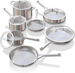 Cookware Sets Ninja EverClad Stainless Steel 12 Piece Pots & Pans Set All Stovetops Induction Oven Safe To 600°F PFAS Free Tri-Ply