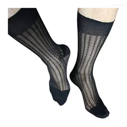 Men's Socks Black Men Zigzag Silk Sheer See Through Sexy Formal Dress Suit Male Fetish Collection