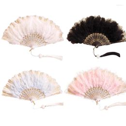 Party Supplies Japanese Feather Fan Ladies Hand Folding Lace For Costume Dancing