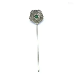 Decorative Figurines Old Chinese Tibet Silver Hand-made Flower Hairpin Hair Gift Collection L 6 Inch