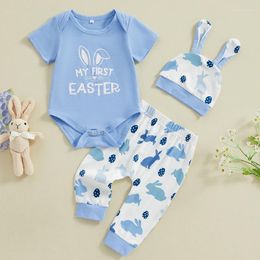 Clothing Sets Baby Boys Easter Day Outfit Long Sleeve Crew Neck Letters Print Romper With Pants And Hat Costume