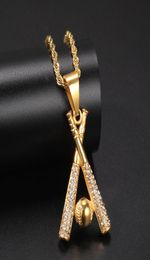 New Micro Inlay Zircon Baseball Necklaces Crystal Rhinestone Necklace Choker Sports Charm Pendant ed Chain Women Men Jewelry 3343663