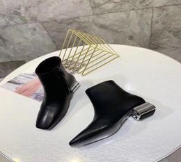 Fashionville 2019092402 40 Черный подлинный кожаный серебряный серебряный низкий квадратный каблук Zippy Short Boots1742053