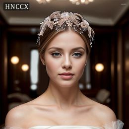 Headpieces HNCCX Handmade Bridal Hair Accessories Wedding Alloy Rhinestone Flowers Headband Pearl Headpiece For Women Headdress CP252