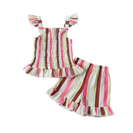 Clothing Sets Born Baby Girls Clothes Summer Sleeveless Square Neck Vest Tops Striped Print Shorts 2pcs Outfits