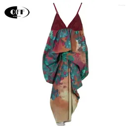 Casual Dresses OFF Designer French Vintage Floral Print Irregular Spaghetti Strap Maxi For Women V-neck Sexy Sundress Party Dress