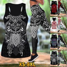 Women's Pants Summer Viking Style Print Hollow-out Tank Tops Sexy Vest Leggings For Women Yoga Wear Suit XS-8XL