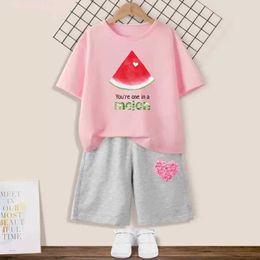 Clothing Sets Fashion 2-piece baby girl short sleeved set fruit watermelon print set childrens T-shirt+shorts clothing princess girl setL2405L2405