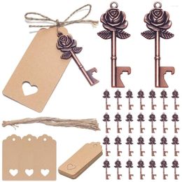 Party Favor 50pcs Wedding Favors Wine Bottle Opener Set With Vintage Rose Key Ropes & Hang Tags Table Decoration For