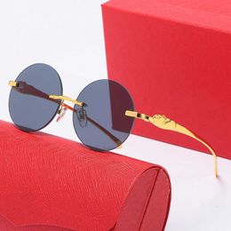 Fashion New Carter metal leopard head frameless Sunglasses mens fashion round frame net Red Womens glasses