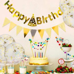 Party Decoration 10pcs Set Happy Birthday Banner Confetti Transparent Balloons Clear Streamers Decorations