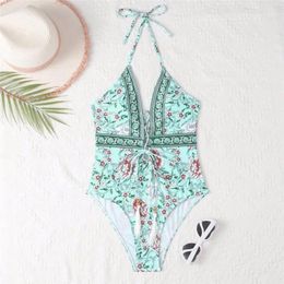 Bikini Summer Swimsuit Floral One-piece Strap Lace-up And Slim Bathing Suit Women Beach Clothing 2024