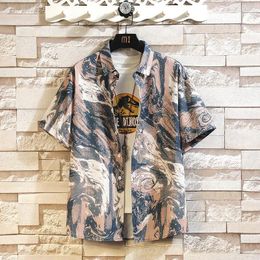 Men's Casual Shirts Boho Style Printed T-Shirt Summer Turndown Collar Short Sleeve Crop Top For Men Button Up Tee Clothing Holiday